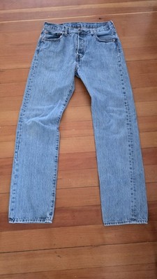 Levi's 501 Straight Jeans Light Blue Denim Button Logo Men's Regular Classic 