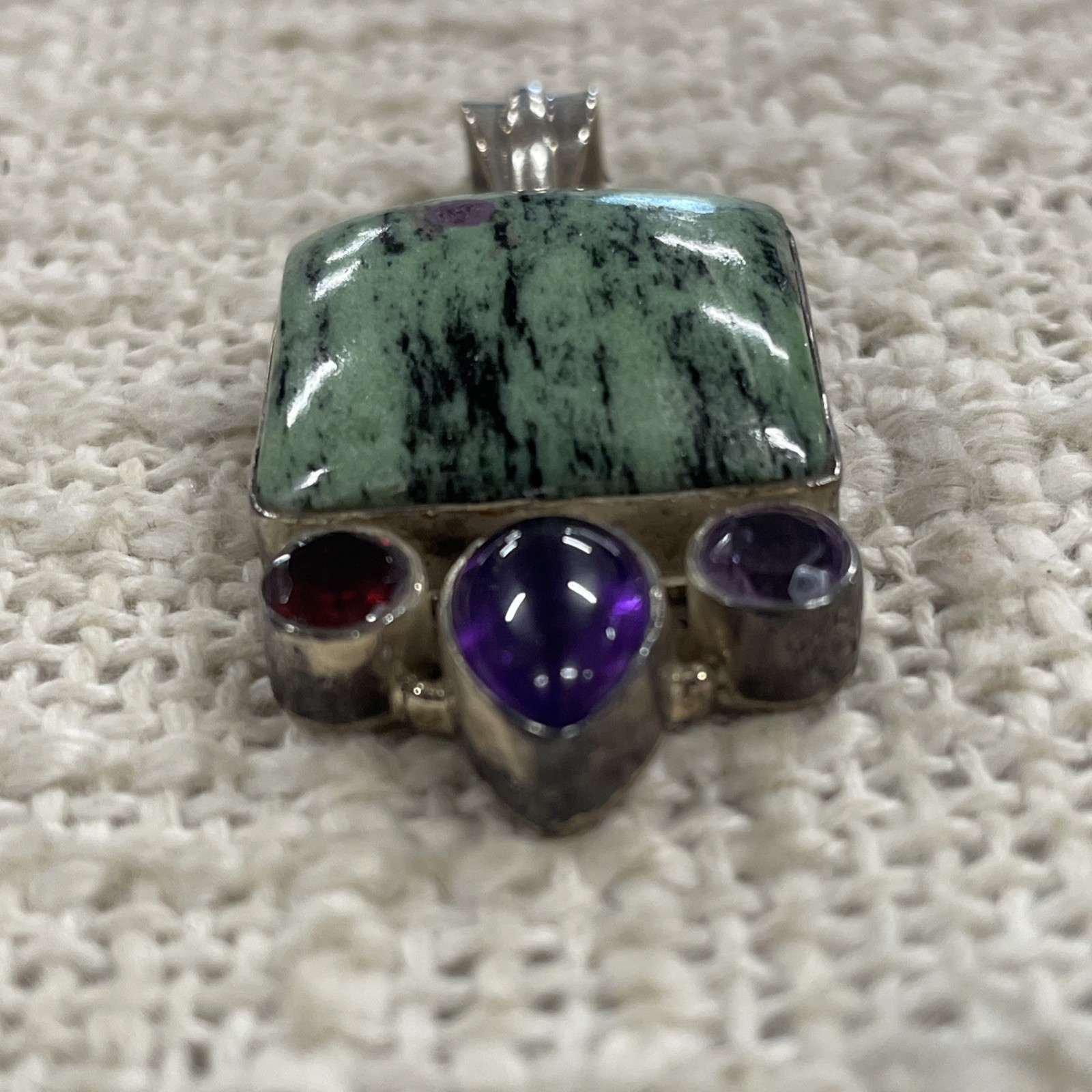 Sterling Silver 925 Square Ruby Zoisite Stone & M… - image 2