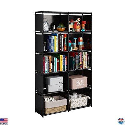 6-Tier Portable Bookshelf with Fabric Back, 10 Cube Storage Organizer, Black