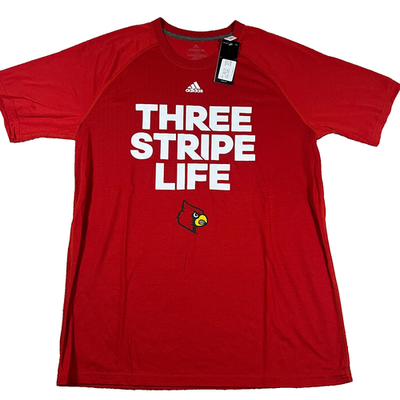 #ad Adidas Mens L Red NCAA Louisville Cardinals Three Stripe Life Ultimate Tee NWT $26.99