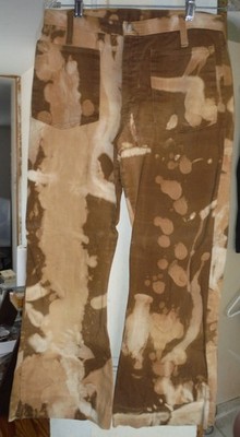 Vintage 1960s Hippie Bellbottom Jeans  Brown with Bleach Psychedelic 30 x 27