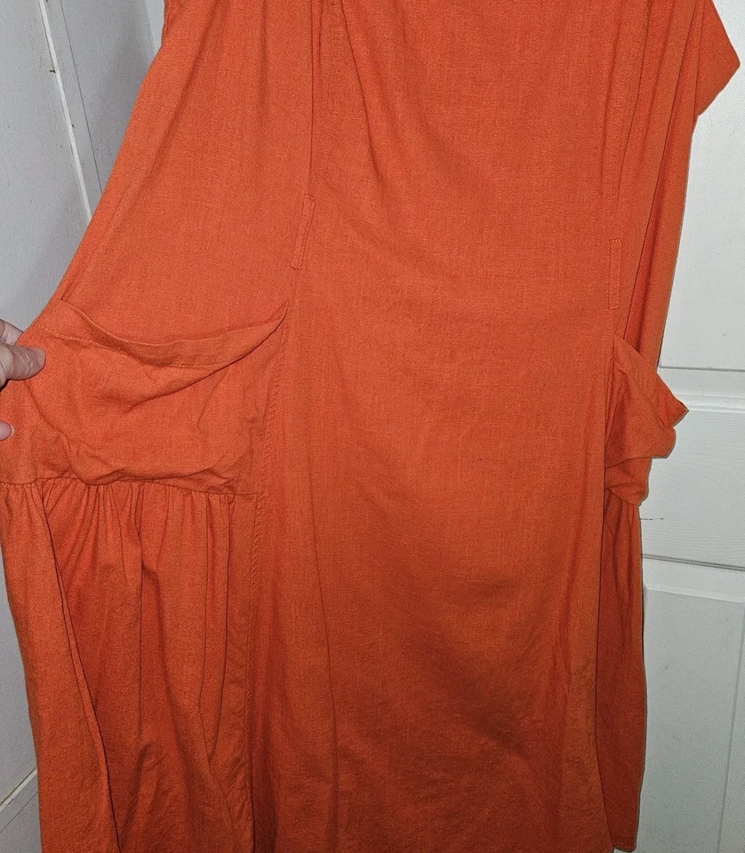 Julian Taylor Naranja Sin Mangas Cinturón Línea A Mezcla de Lino Lagenlook Talla 18W Foto 3 de 4