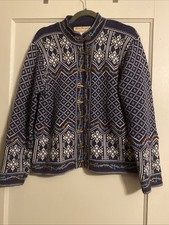 Norm Thompson Sweater Women's Large Petite Blue Cotton Embroidered Cardigan