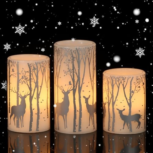 Christmas Flickering Flameless Candles with 6 Hour Timer Decal Silver Deer - Bild 2 von 8