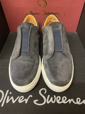 OLIVER SWEENEY, SIZE 10 , WORN , PRE OWNED , RENDE, NAVY SUEDE , SLIP ON CUPSOLE