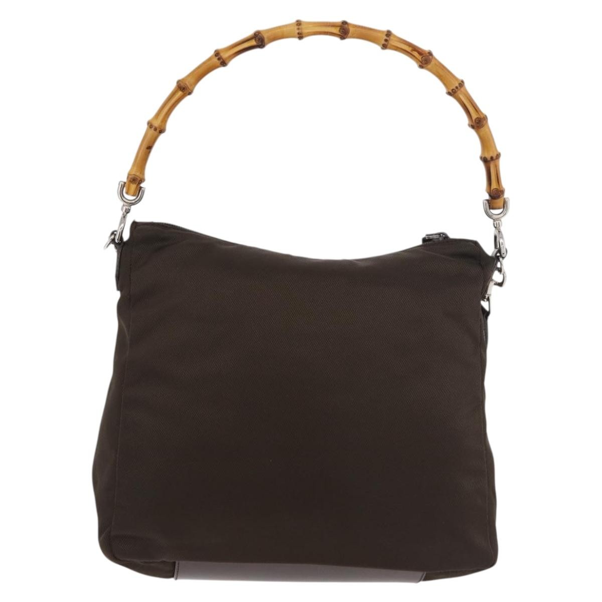 GUCCI Bamboo Hand Bag Nylon 2way Brown Silver 000 2404 0509 Auth