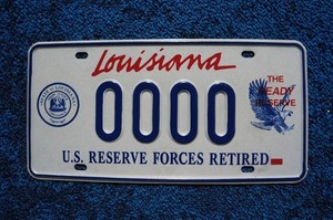 Louisiana U.S. RESERVE FORCES RETIRED License Plate Sample - THE READY RESERVE