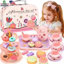 Kids Plastic Tea Party Set for Toddlers  Girls Ages 3-8   Princess Pretend Play