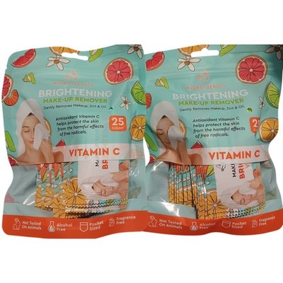Hydro Beauty Brightening & Softening Make-up Removers 2 Bags 50 Wipes Total