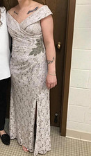 Alex Evenings Ivory/Silver Lace Off Shoulder Beaded Long Gown Size 8