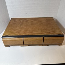 Vintage 3 Drawer 42 Audio Cassette Tape Storage Holder Case Faux Wood Grain