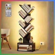 6 Tier Tree Bookshelf Black LED Storage Display Shelf Home Office