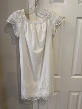 Indigo Rose Small 100% Cotton White Lined Short Sleeve Dress Eyelet Trim Boho