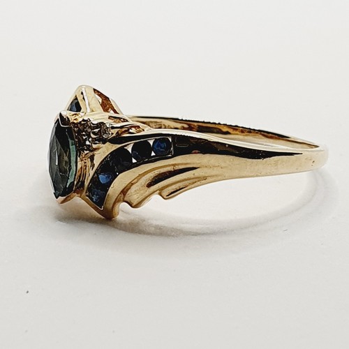 Fancy 9ct Sapphire Marquise Crossover Yellow Gold 375 Ring Size O Hallmarked - Picture 5 of 23
