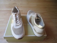 Michael Kors Allie Sneakers Light Cream  Gold Faux Leather Mesh sz 10 NEW