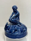 Antique #2527 Rookwood 1926 BLUE NUDE ON LILY PAD frog with 7 holders