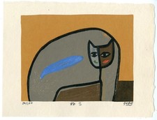 Gashu Fukami Orig Signed JAPANESE Woodblock Print - Cat