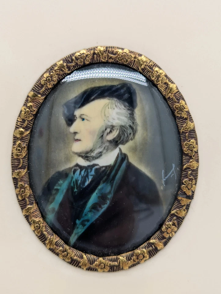 Lupenmalerei Richard Wagner feine Porträt Miniatur im ovalen Rahmen Bild - Bild 2 von 4