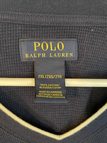 Polo Ralph Lauren Para Hombres Tejido Gofre Manga Larga Térmico Azul Marino 2xL Nuevo - Imagen 2 de 4