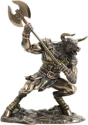 Minotaur holding Axe Statue Cold Cast Bronze Resin Labyrinth Greek Roman 13 3/4''