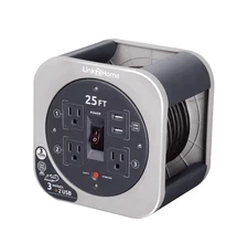 Link2Home Heavy Duty Retractable Extension Cord Reel 25 Ft. With 3 Outlets, 2...