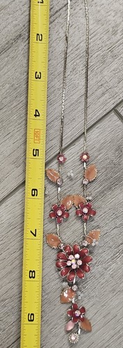 VINTAGE EMAILLE KRISTALL STRASS BLUMEN CLISTER SILBERFARBEN MARKIERT HALSKETTE - Bild 8 von 9