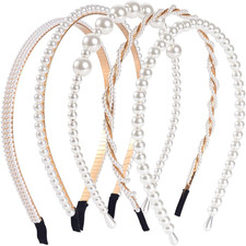 5Pcs Pearl Headbands for Women, Non-Slip Pearl Hair Hoops, 5 Styles Alloy Headpi