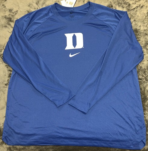 2XL Duke Blue Devils Nike Dri-Fit Long Sleeve Shirt Men's Blue/White