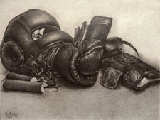 The Boxer - Original  19 x 25  Pencil Still Life Boxing Artwork- Signed 