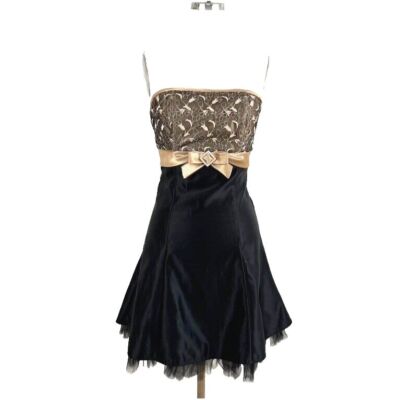 JESSICA McCLINTOCK Gunne Sax VTG Gold Black Strapless Dress 3 Whimsigoth  Party | eBay