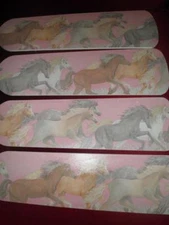 CUSTOM ~CEILING FAN  MAJESTIC RUNNING HORSES on PINK DREAMY STARRY SKY FOR GIRLS