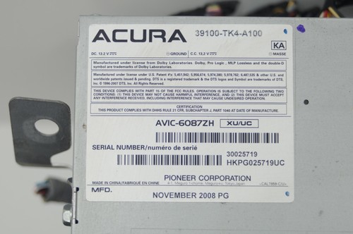 ✅ 09 - 11 ACURA TL AM/FM CD XM DVD Navigation Climate Control OEM AVIC-6087ZH - Picture 5 of 5
