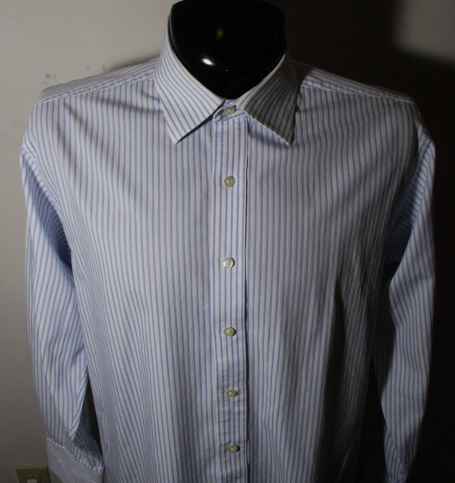 Camisa de vestir MICHAEL KORS blanca azul manga larga para hombre talla 17/34-35 Foto 2 de 4