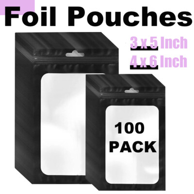 100X Smell Proof Mylar Bags 2 Size Holographic Resealable Packaging Foil Pouches