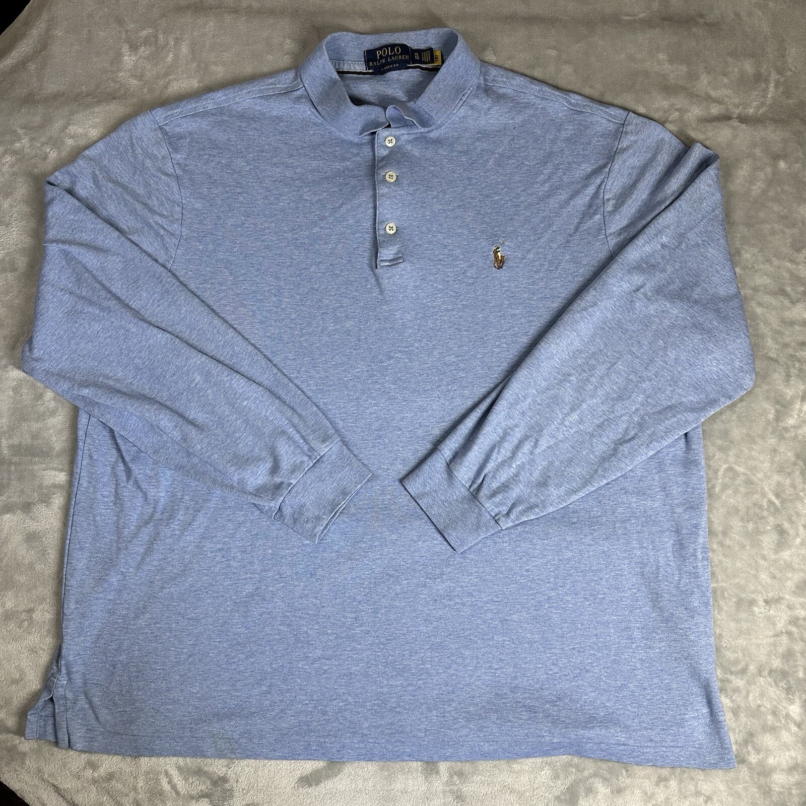 Polo Ralph Lauren camicia uomo XL manica lunga polo carne pony blu preppy