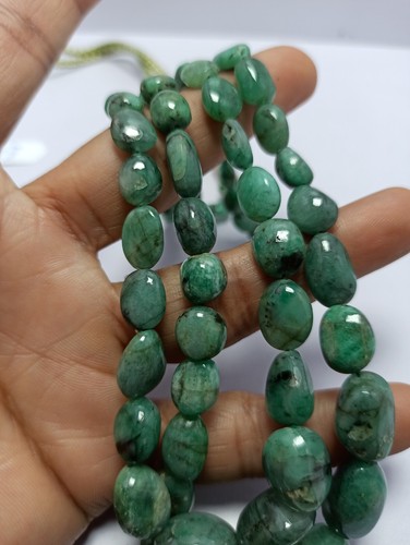 345 Carat Natural Emerald Smooth Tumble Beads 16'' Gemstone 2 String Necklace - 第 6/6 張圖片