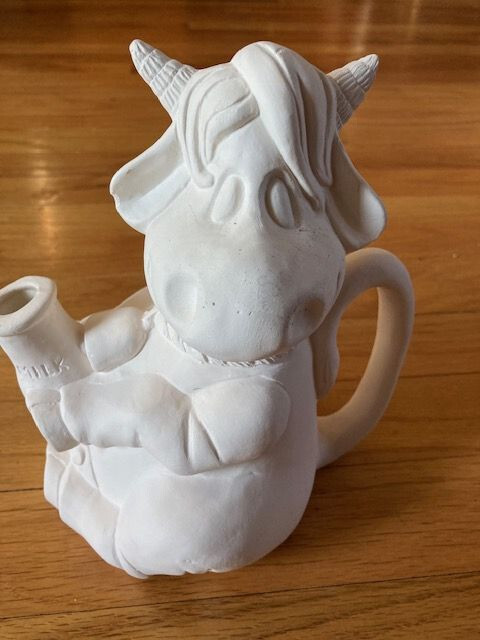 Unique Smiling Cow Creamer with detachable lid/head Ready to Paint Bisque