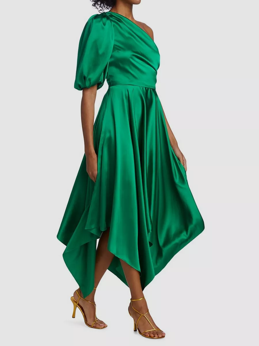 629 AMUR Women s Green Yaretzi Satin One Shoulder Dress Size 10