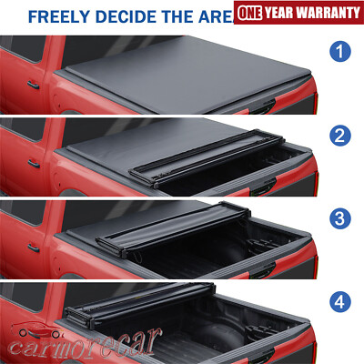 5.5 feet Truck Bed Soft Tonneau Cover 4 FOLD w/LED strip For Ford F150 2004-2014