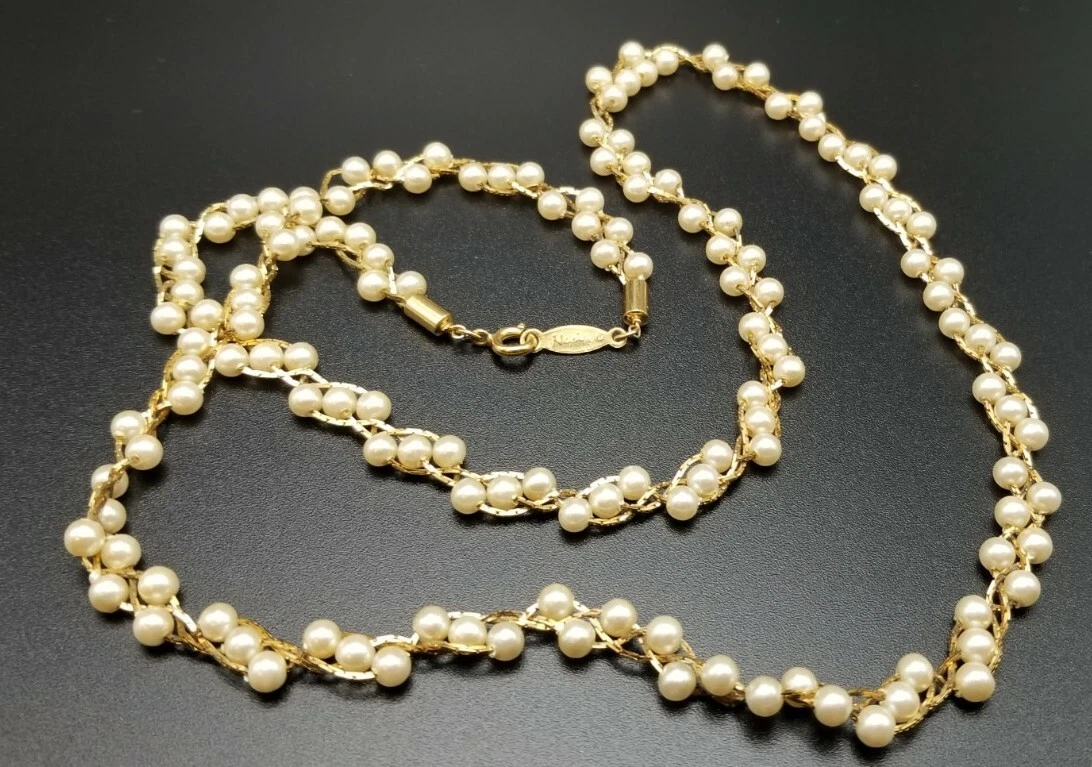 Napier Gold Tone Beads Faux Pearl necklace | eBay