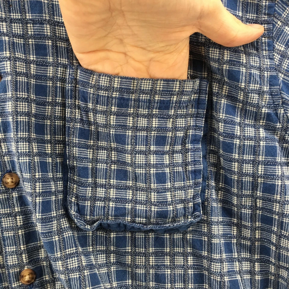Camisa North Crest manga corta abotonada para hombre L azul algodón a cuadros bolsillo en el pecho Foto 4 de 4