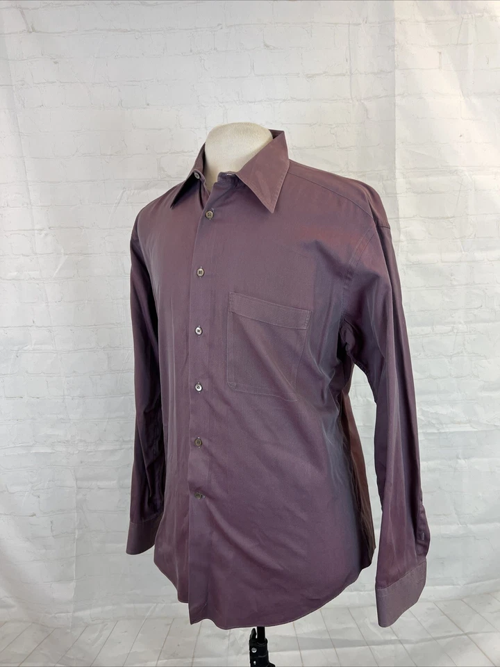 Camisa de vestir Ermenegildo Zegna de algodón a rayas sutiles borgoña para hombre 16-41 $295 Foto 3 de 4