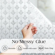 Privacy Window Film Non Adhesive Frosted Glass Sun Blocking Self Static Cling...