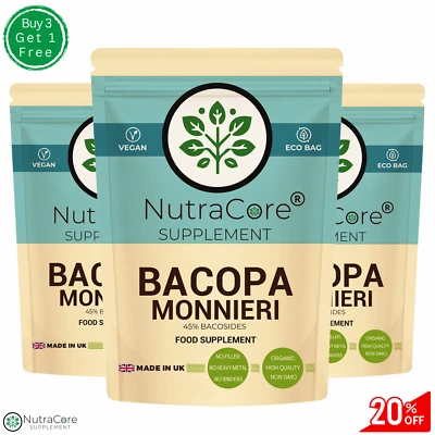 NUTRA CORE Bacopa Monnieri Capsule, 5000mg-(45% Bacosides) Brain Health, 100% Vegan
