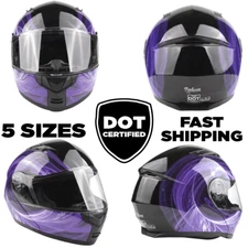 DOT Adult Modular Helmet with drop down sunglass Purple Swirl Motorcycle 