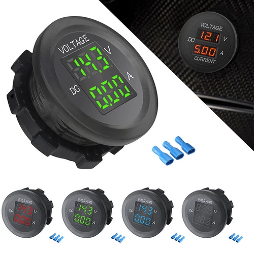 12V LED Dual Digital Display Volt Meter Ammeter Voltage Round Car Voltmeter Amp - Picture 1 of 19