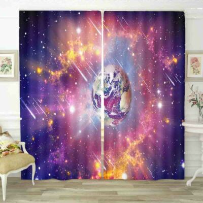 Purple Star Meteor Sky 3D Curtain Blockout Photo Printing Curtains Drape Fabric