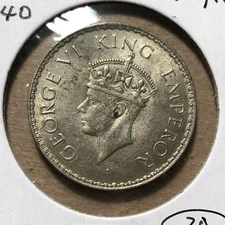 1940 British India 1 Rupee King George VI Silver Coin