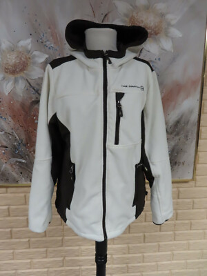 EUC FREE COUNTRY LADIES SZ LARGE WINTER HOODED SKI JACKET IVORY & BROWN ZIP UP 