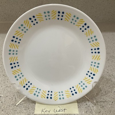 Corelle Key West 6 3/4  Bread & Butter Plate White Turquoise Blue Yellow Dots